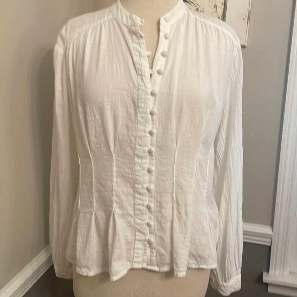 ANTHROPOLOGIE White Cotton Long Steve Blouse L